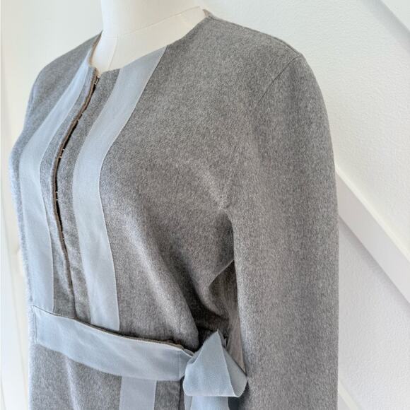 Ports 1961 Wool Cashmere Blend Tie Waist Trench Coat Grey Size 6 - Picture 3 of 14